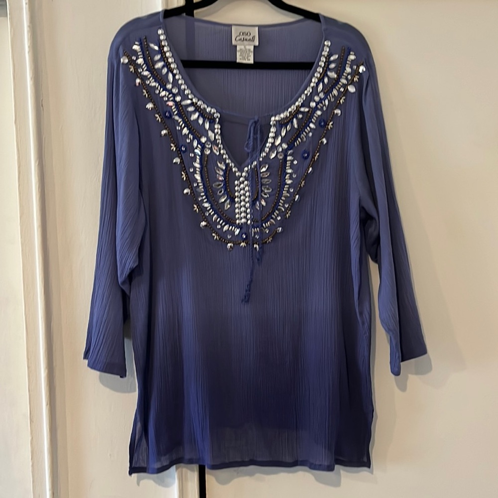 NWOT-XL-Purple ombré Embellished 3/4 sleeve cotton tunic top